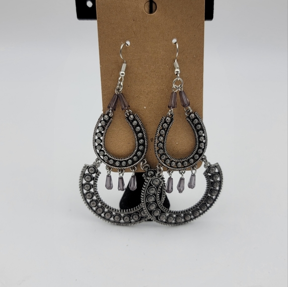 Fashion black purple accent boho earrings - Picture 1 of 7